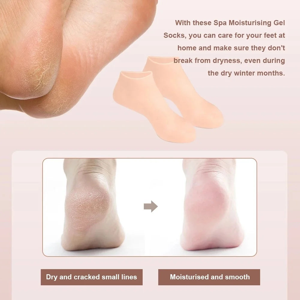 1Pair Reusable Silicone Foot Care Socks Moistrizing Spa Gel Gloves Exfoliating Moisturizing anti Dry Cracked Plantar Hand Care T