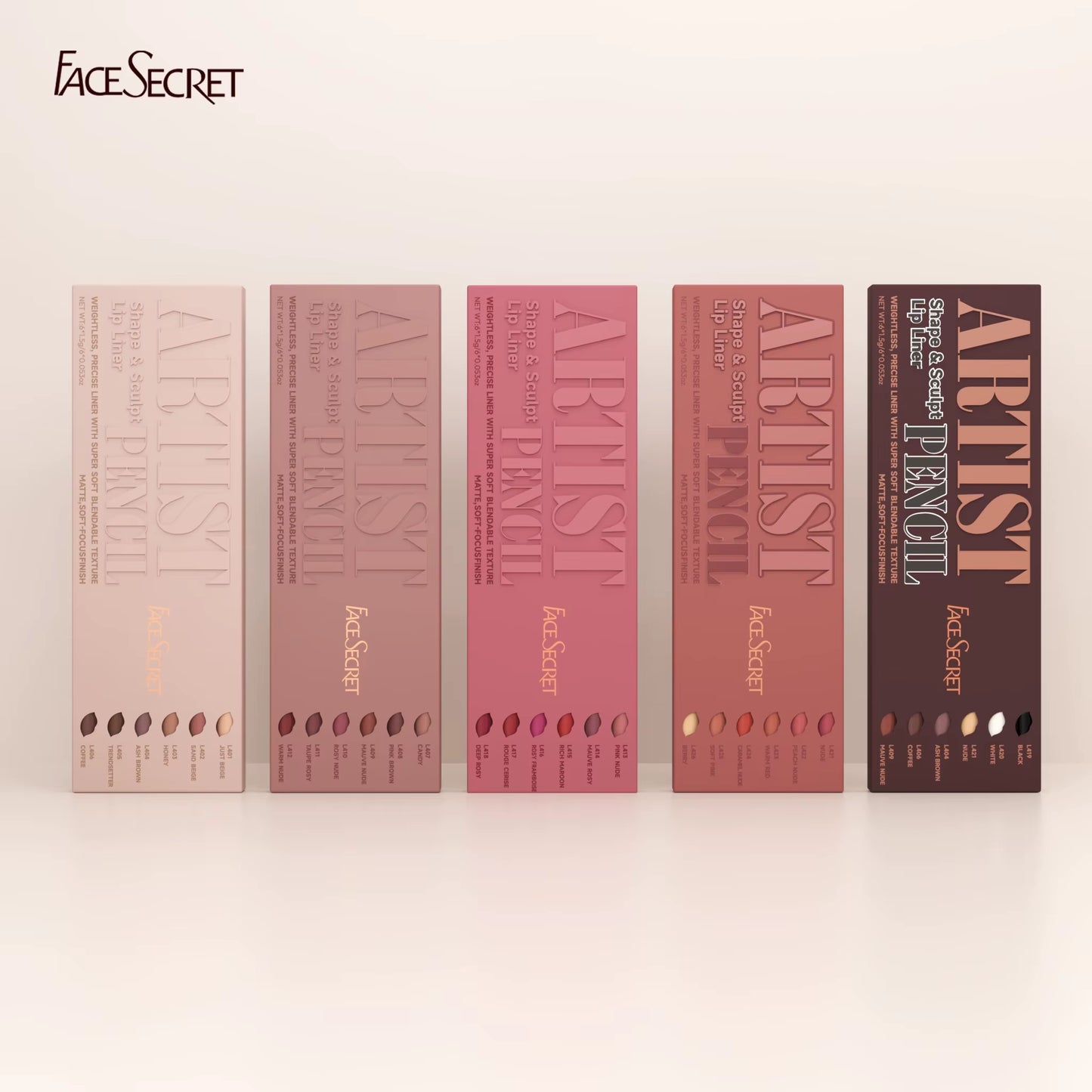 Face Secret Artist Shape Sculpt Lip Liner Pencil Set, Weightless Precise Liner with Super Soft Blendable Texture Matte Soft
