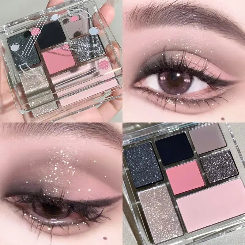 7 Colors Eyeshadow Palette Pearly Matte Earth Color Eyeshadow Portable Shiny Long Lasting Natural Eyeshadow Eye Makeup Cosmetic
